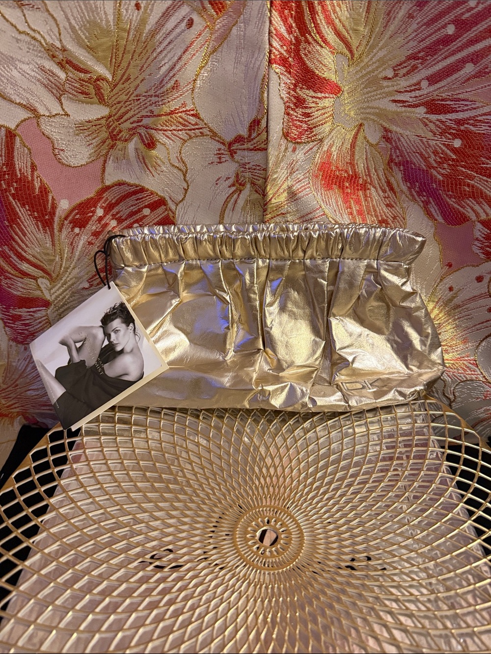 Donna Karan Metallic Gold Ruched Clutch